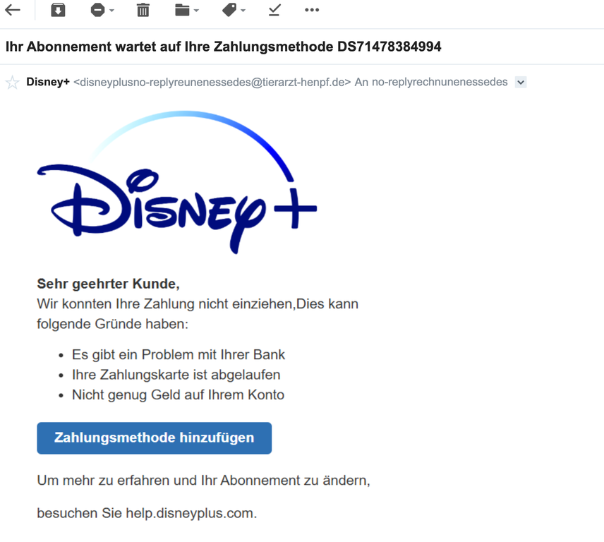 Aktuellen-phishing Disney+ Abo