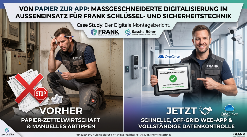 Erfolgsstory: Schluss mit der Zettelwirtschaft – Der digitale Montagebericht für FRANK Schlüssel- und Sicherheitstechnik